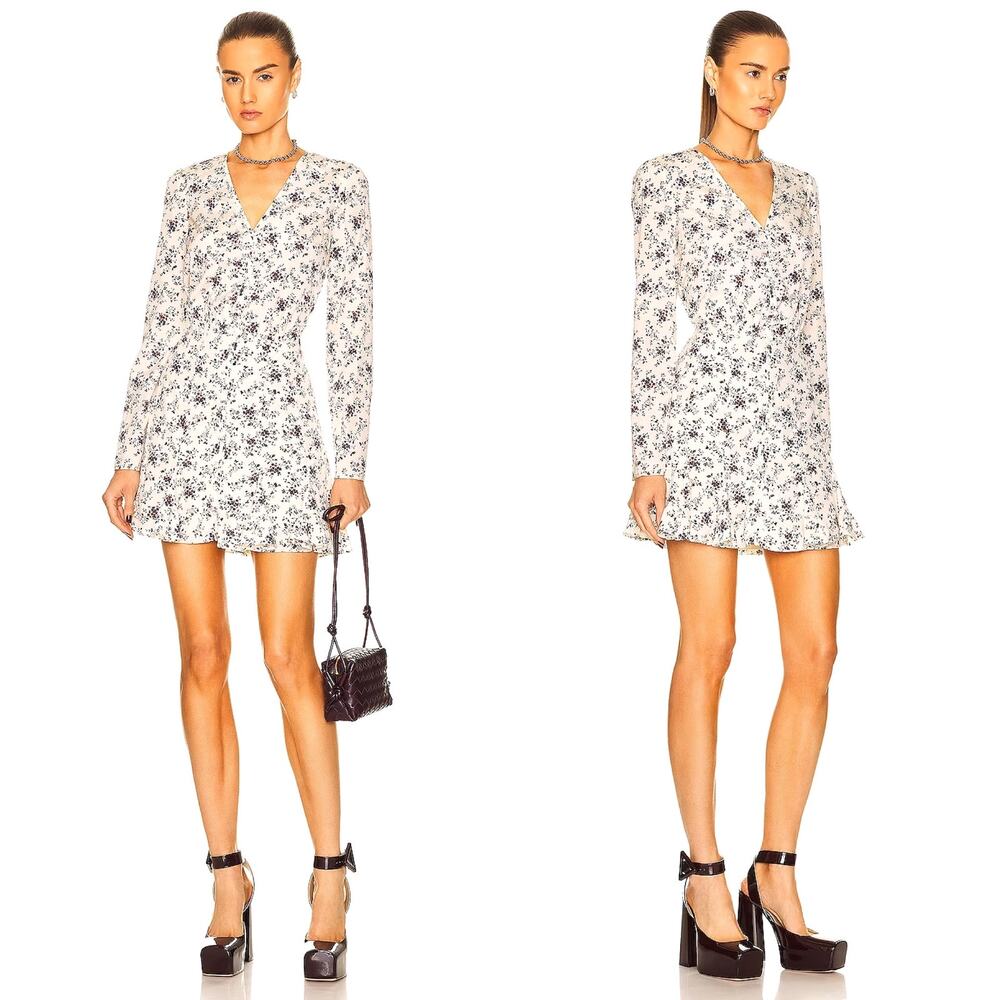 Veronica Beard Riggins Dress Whitestone Size 8 Silk Ivory Cream Floral Blouson - Picture 3 of 16